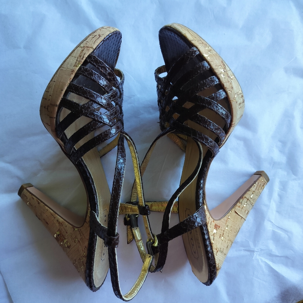 Coach Dawn Black Tan Open Toe Strappy Sandal 7.5 - Picture 6 of 12
